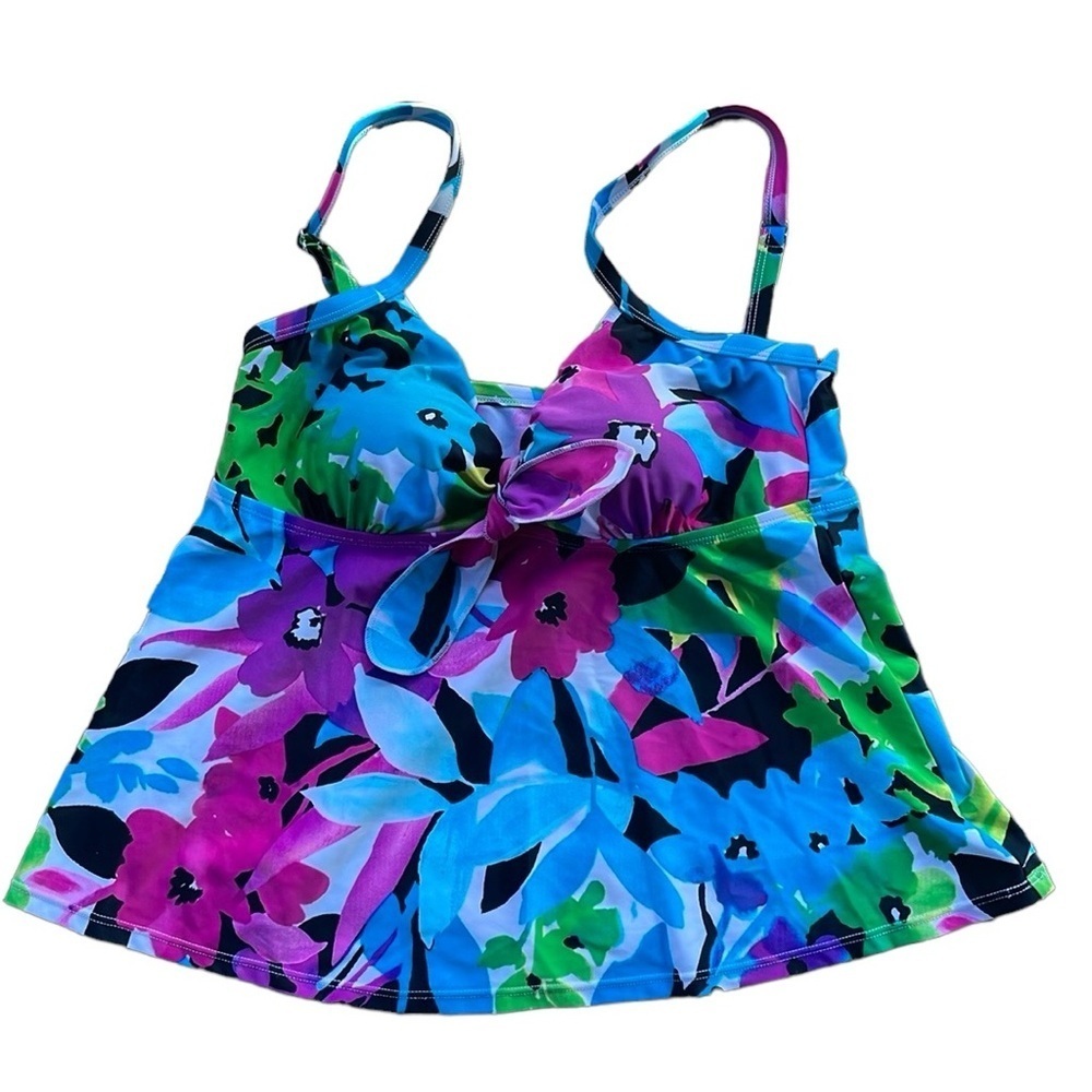 SHORE CLUB WOMENS FLORAL TANKINI SWIMSUIT TOP WITH TIE AT CHEST SIZE 10